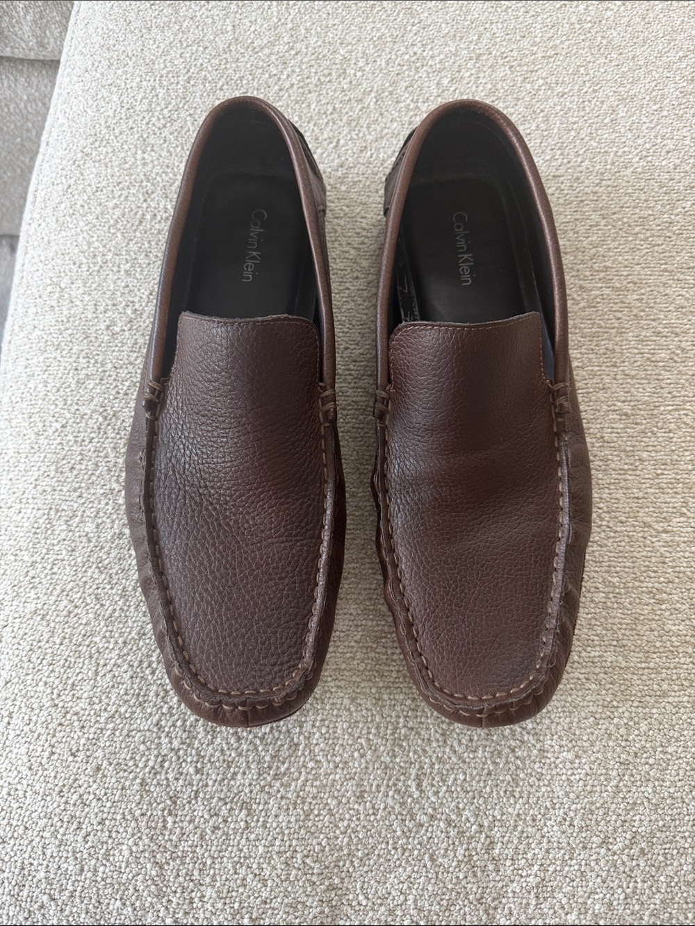 Men’s Calvin Klein Dark Brown Pebbled Leather Slip-On Loafers